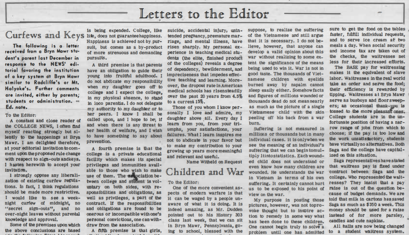 letters to the editor section of college news issue from february 10th, 1967